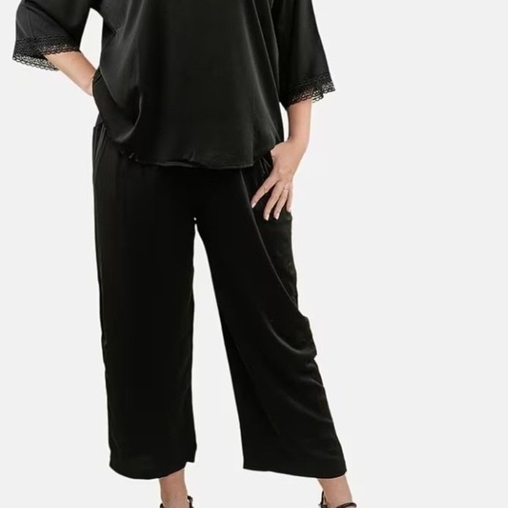Tamsy Black 2 Piece Lace Top and Pant Set - L/XL